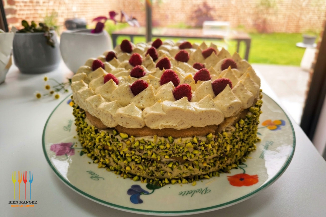 Tiramisu cake framboises pistaches – Rendu final de la recette