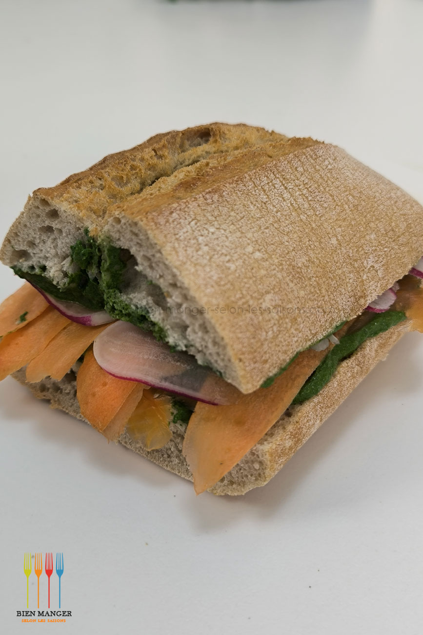 Ciabatta au légumes printanier, tartinade crémeuse d'épinards et truite fumée