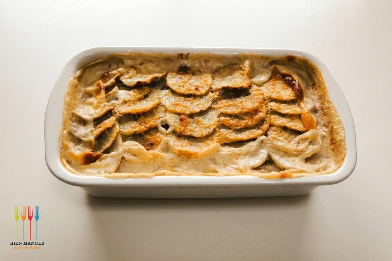 Gratin de topinambours et pleurotes au lait de coco et cardamome – Rendu final de la recette