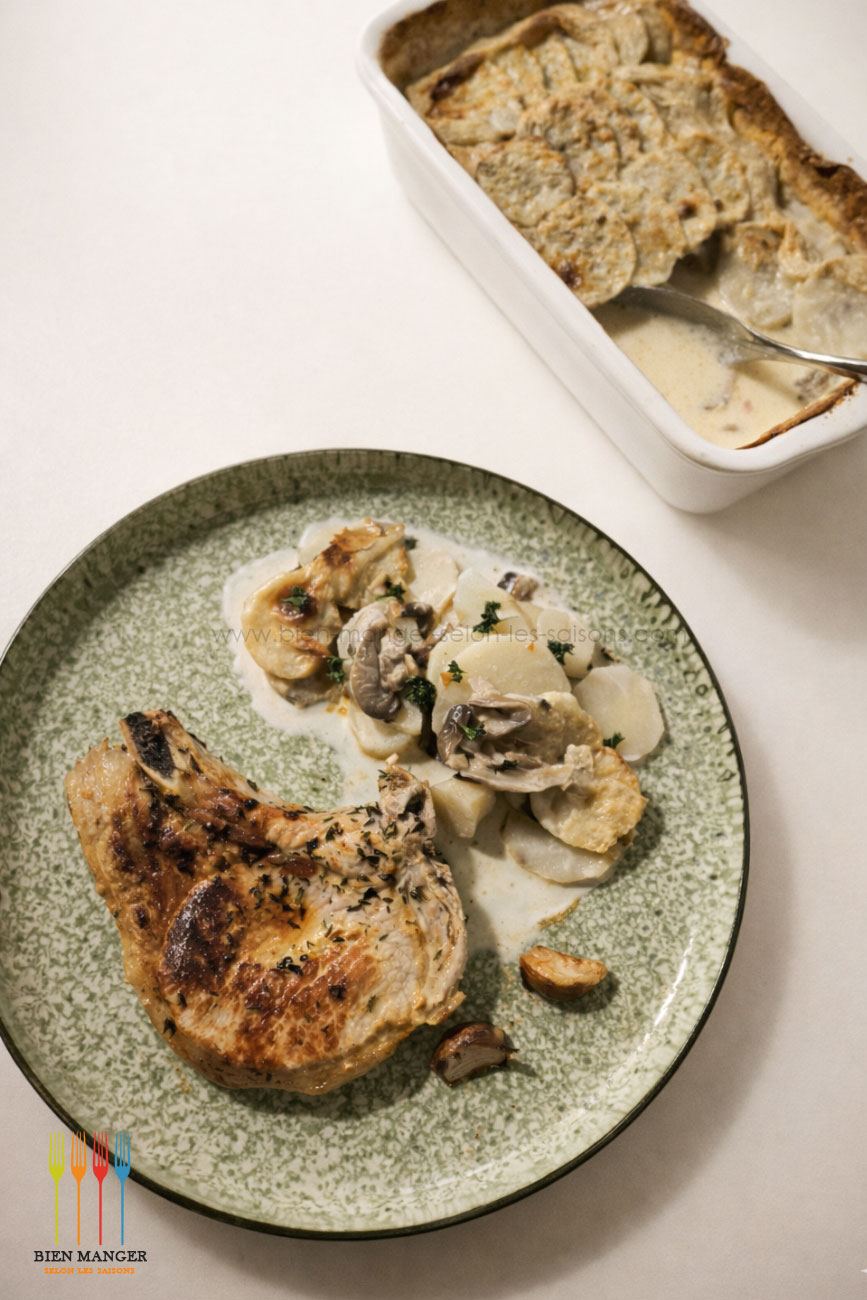 Gratin de topinambours et pleurotes au lait de coco et cardamome