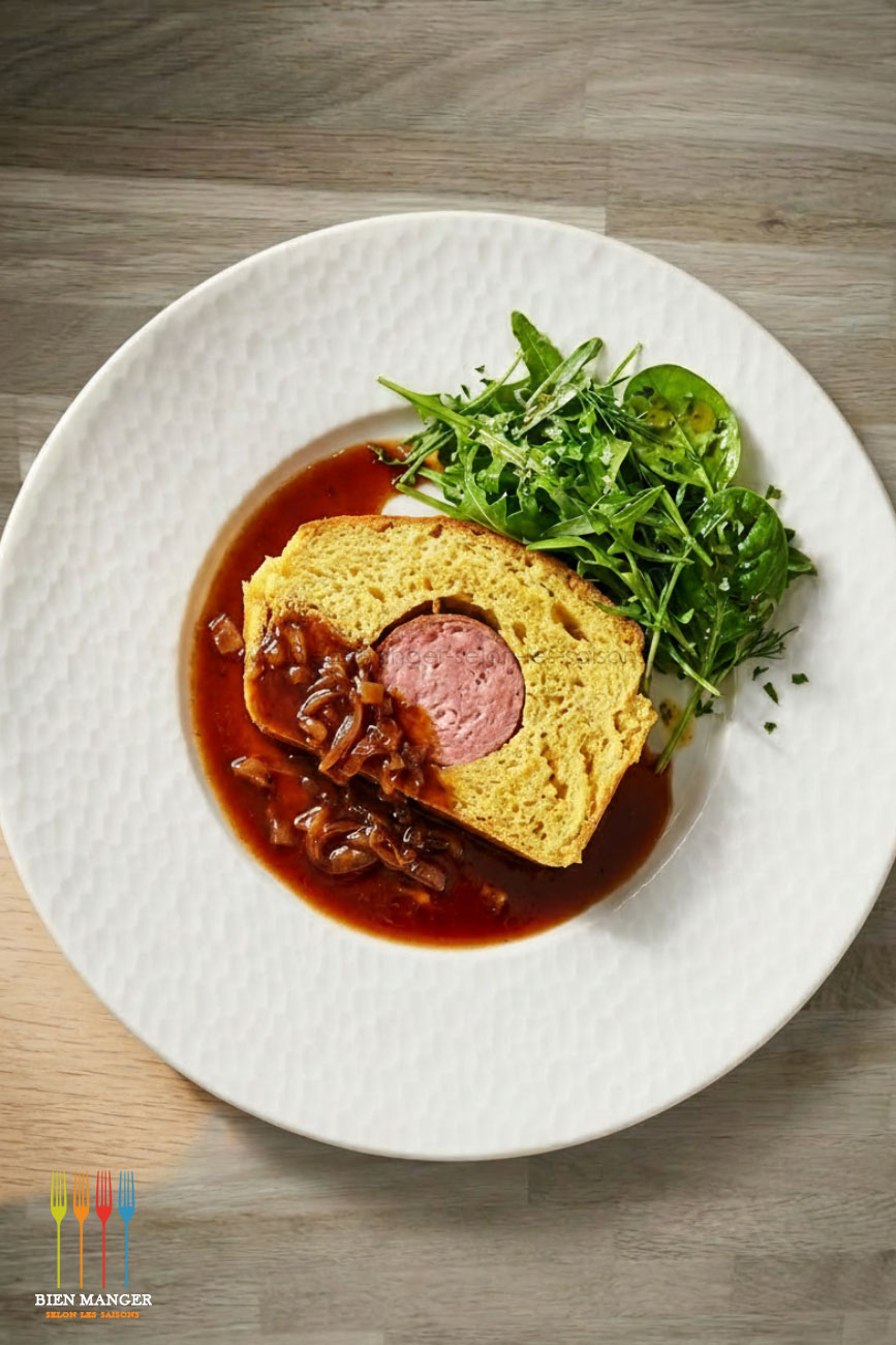 Saucisse de Morteau brioché, sauce porto